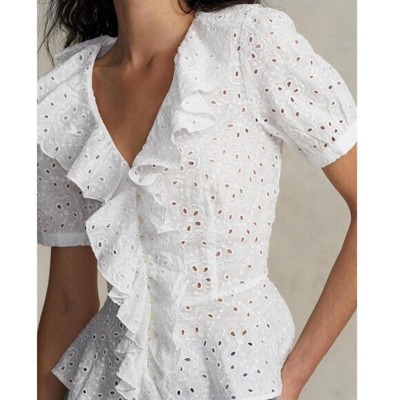 Polo Ralph Lauren Ruffled Linen Eyelet Blouse - Picture 2 of 8